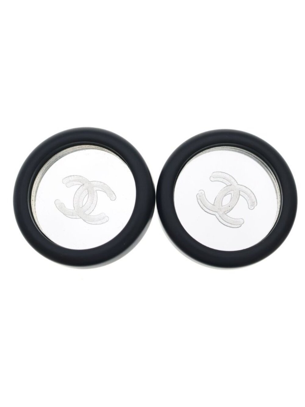 Chanel CC Logo Round Mirror Earrings Silver Gold 95C